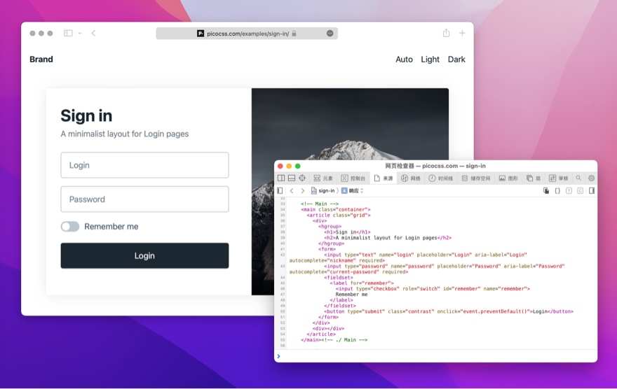 Pico.css - 优雅的纯 CSS 开源 UI 框架，用原始的 HTML 元素标签来做界面