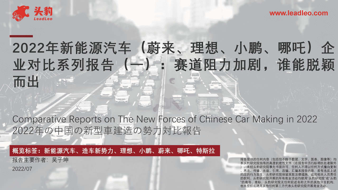 2022年新能源汽车行业企业对比系列报告（一）：赛道阻力加剧