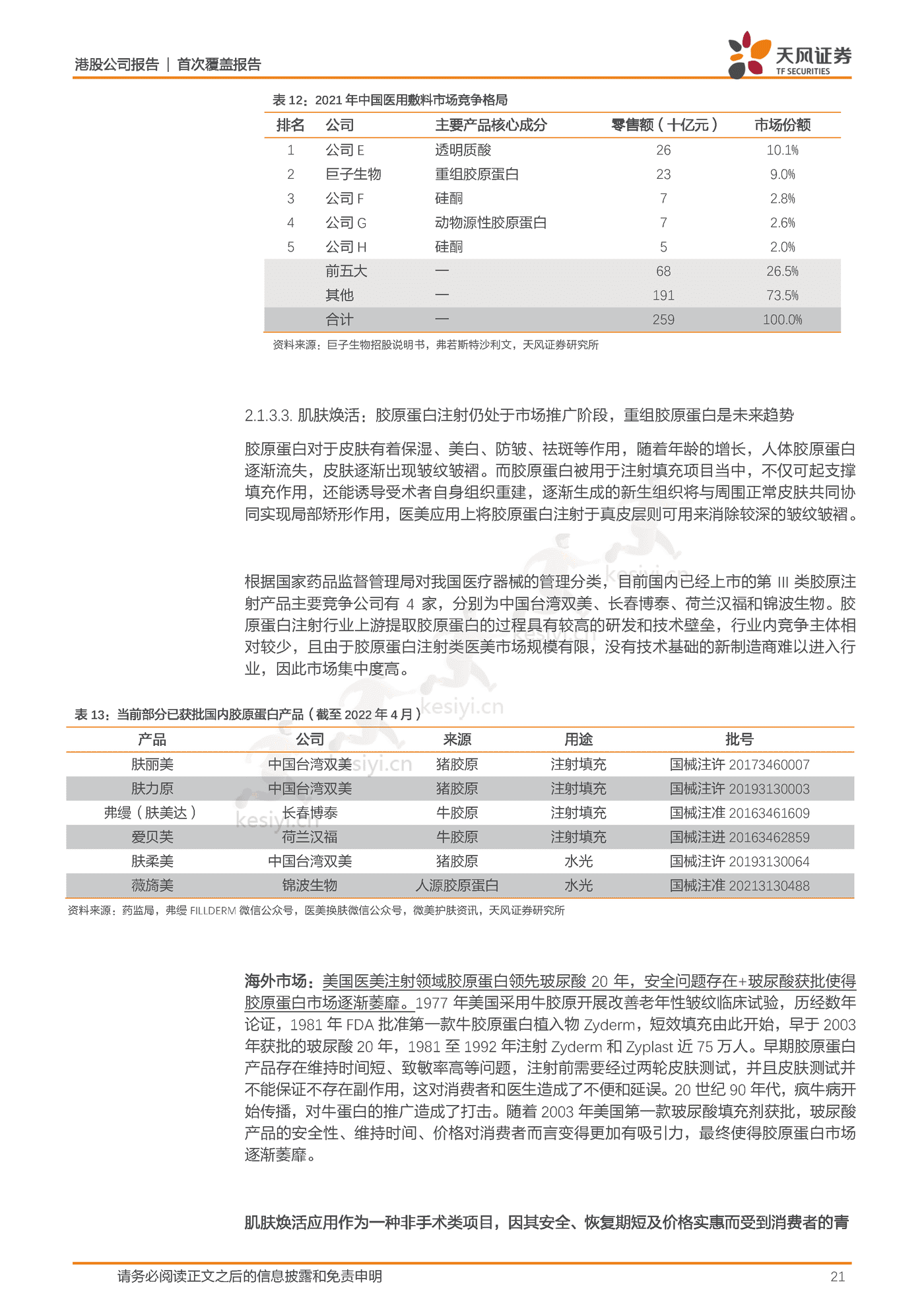 研发为基引领重组胶原蛋白发展,厚积薄发领军专业皮肤护理行业-天风证券&巨子生物 研发为基引领重组胶原蛋白发展,厚积薄发领军专业皮肤护理行业-天风证券&巨子生物