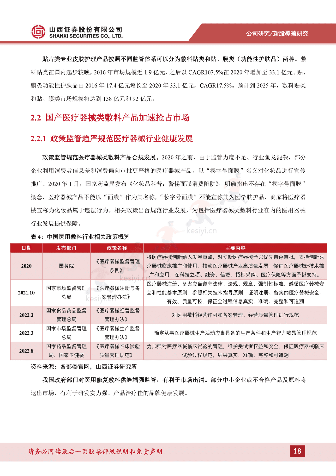 专业皮肤护理行业方兴未艾,医疗器械敷料产品增势可观-山西证券&敷尔佳 专业皮肤护理行业方兴未艾,医疗器械敷料产品增势可观-山西证券&敷尔佳