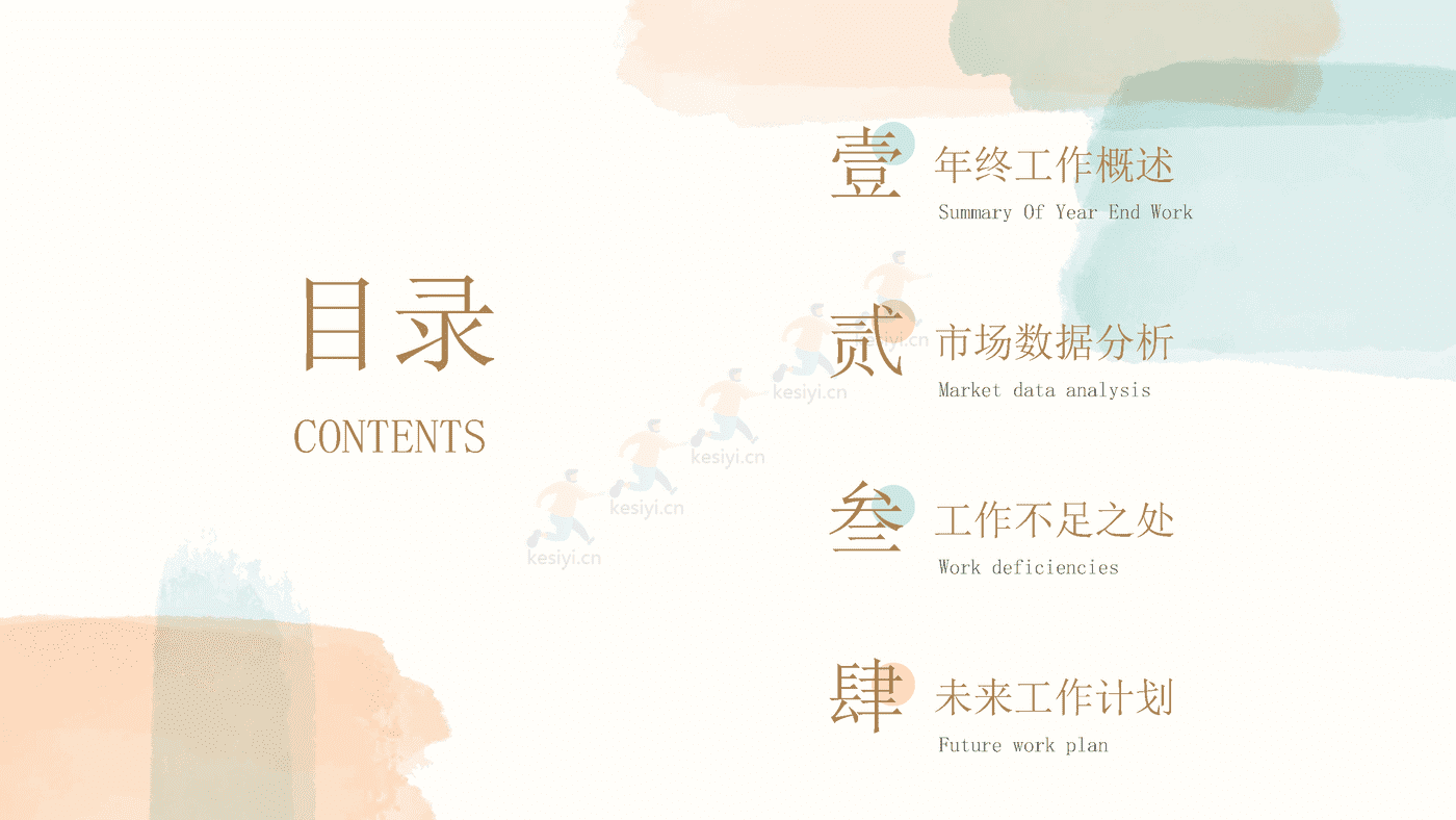 青橙色调水彩风年终总结PPT模板