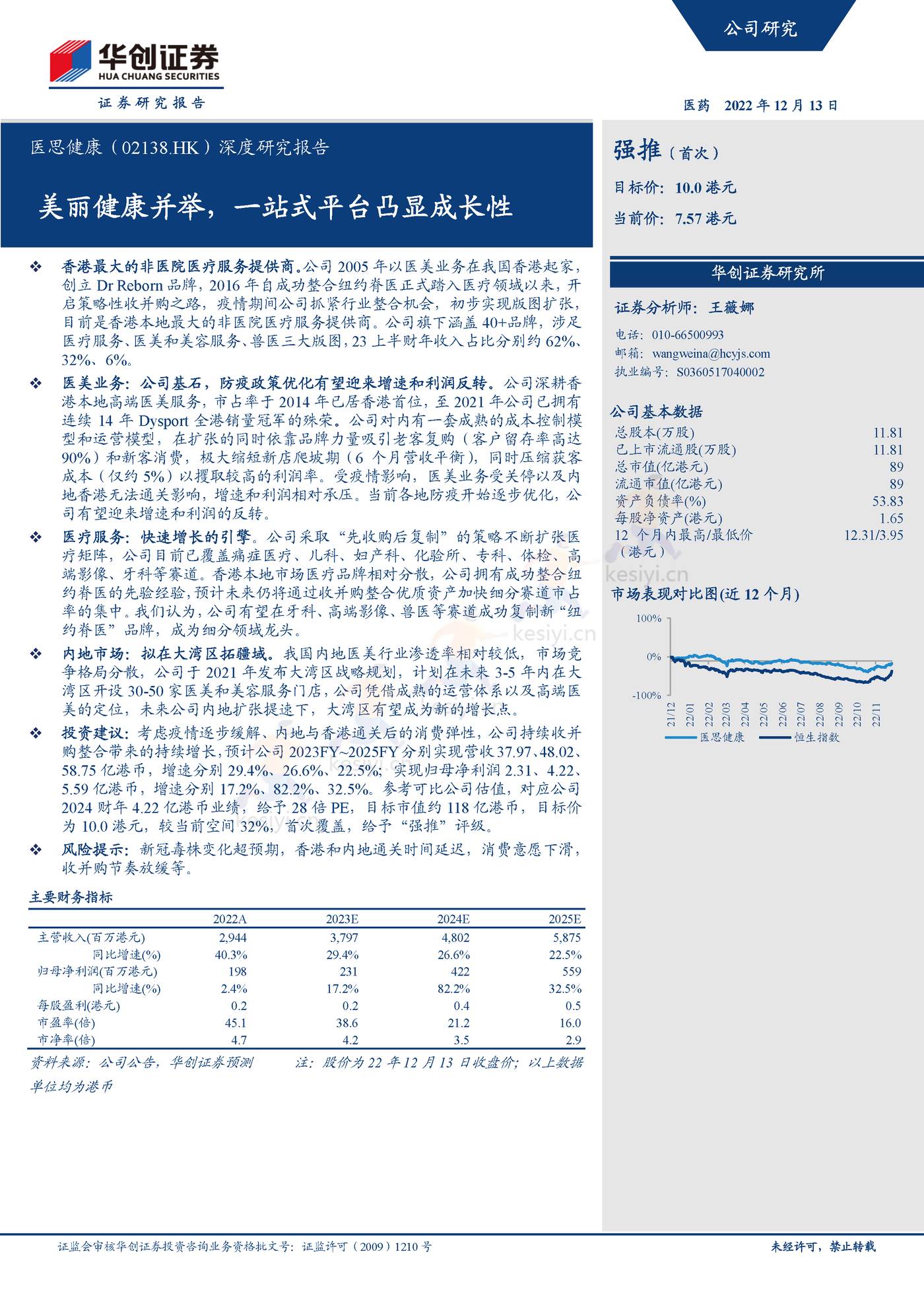 医思健康-深度研究报告:美丽健康并举,一站式平台凸显成长性-华创证券 医思健康-深度研究报告:美丽健康并举,一站式平台凸显成长性-华创证券