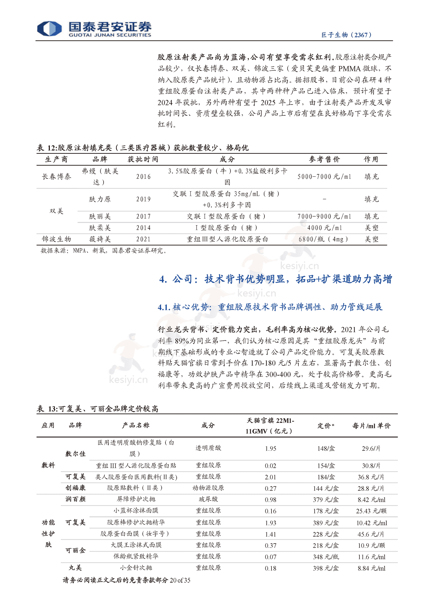 科技赋能美丽,重组胶原龙头启航-国泰君安&巨子生物 科技赋能美丽,重组胶原龙头启航-国泰君安&巨子生物